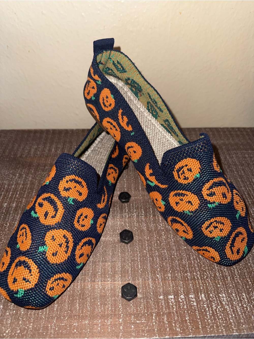 Pumpkin Print Woven Loafers Slip On Flats Size 37 Fall Halloween
